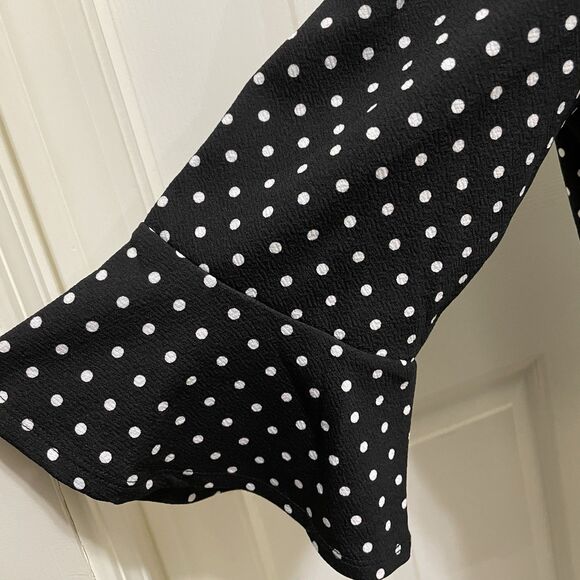 Croft & Barrow Black & White Polka Dot Blouse 3/4 Flounce Sleeve Women's Large - Picture 4 of 8